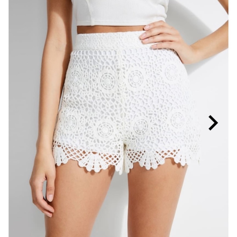 White lace high rise lace shorts - Guess